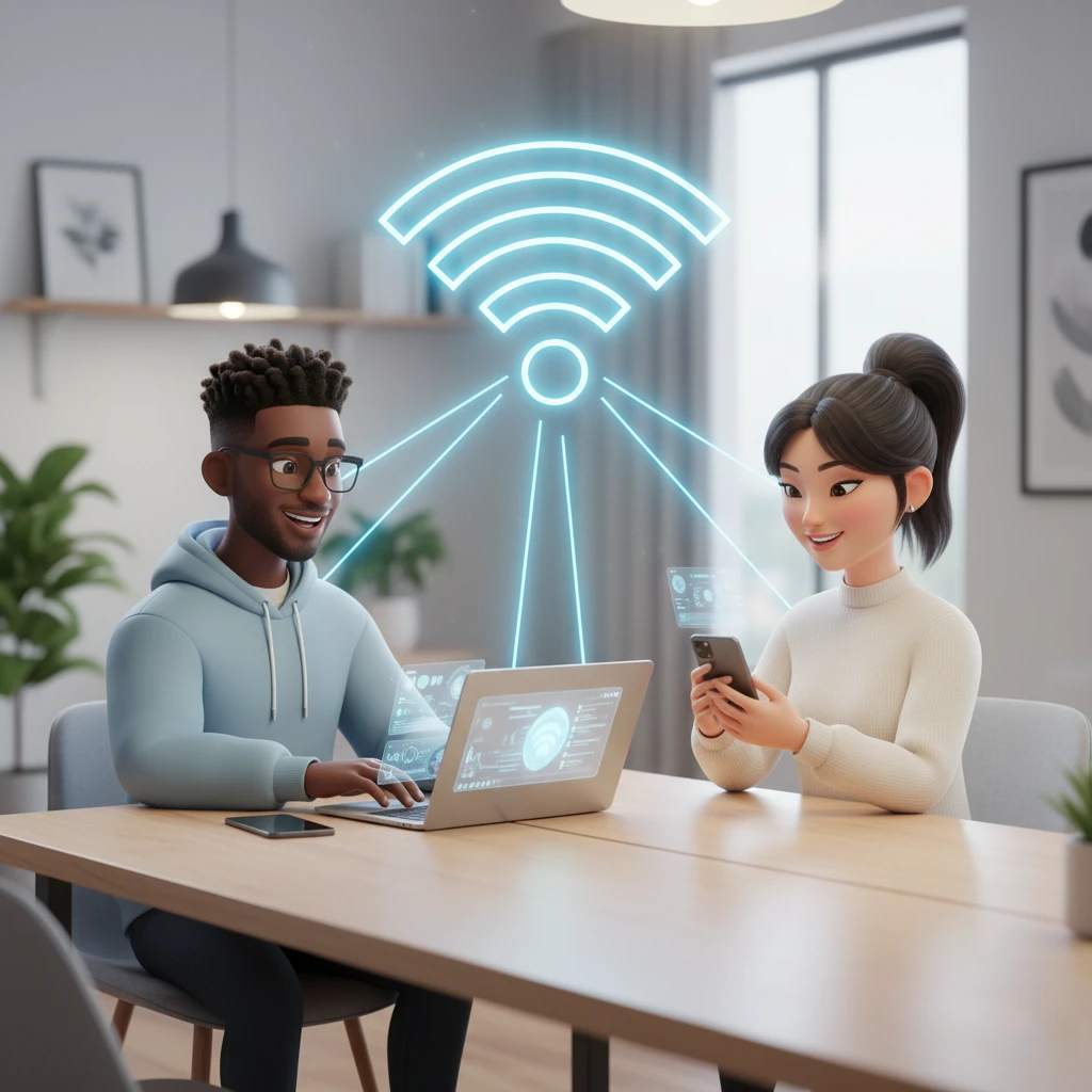 Woman using tablet at home